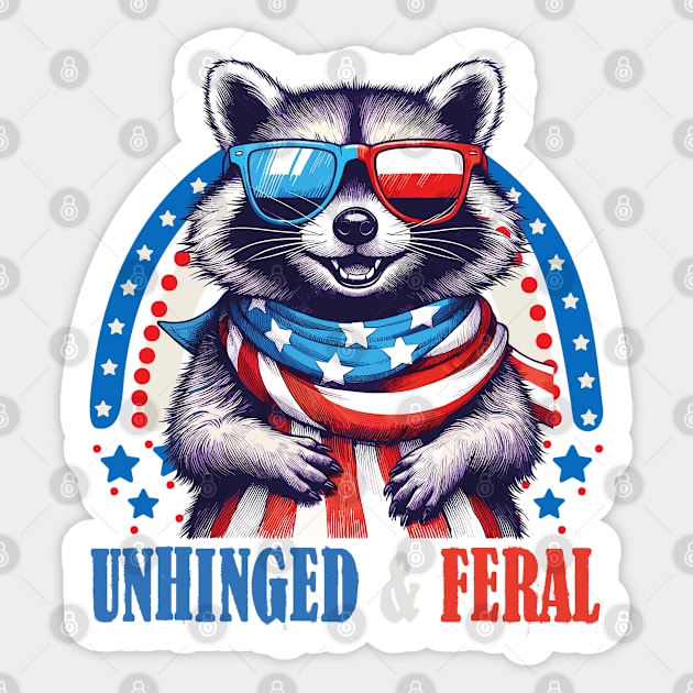 Unhinged and Feral - Funny Raccoon Sticker by JessArty